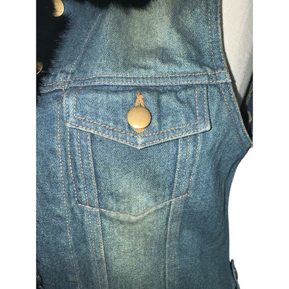 Cejon Denim Vest with Black Rabbit Trim – Y2K Vintage Style Size Large - Picture 9 of 9